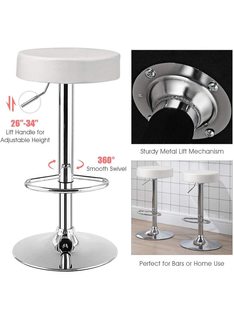 Modern Adjustable Swivel Bar Stool – PU Leather Counter Chair, Armless Design, White, for Kitchen, Dining, or Bar Use - Image 2