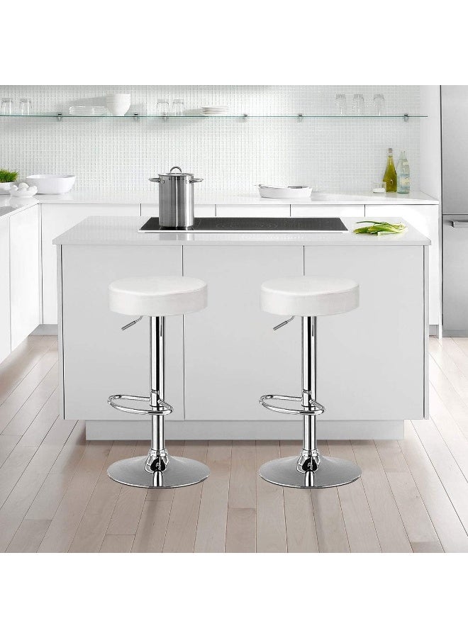 Modern Adjustable Swivel Bar Stool – PU Leather Counter Chair, Armless Design, White, for Kitchen, Dining, or Bar Use - Image 3