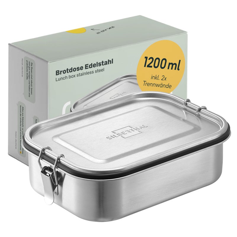 SILBERTHAL Lunch Box Stainless Steel 1200 ml with Removable Compartment and Sauce Pot with Lid  Lunch Box for School Office Picnic