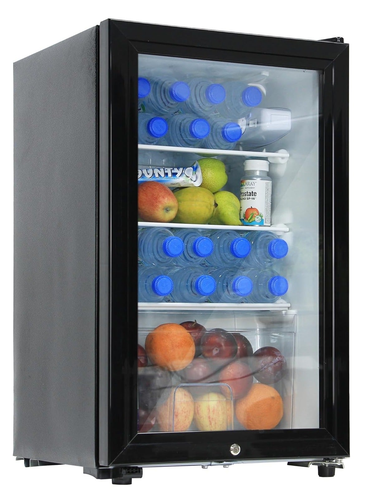 62L Refrigerator with Key Lock Glass Door, AC 220V Beverage Fridge Cooler for Food Drinks Skincare Great for Home Office Hotel