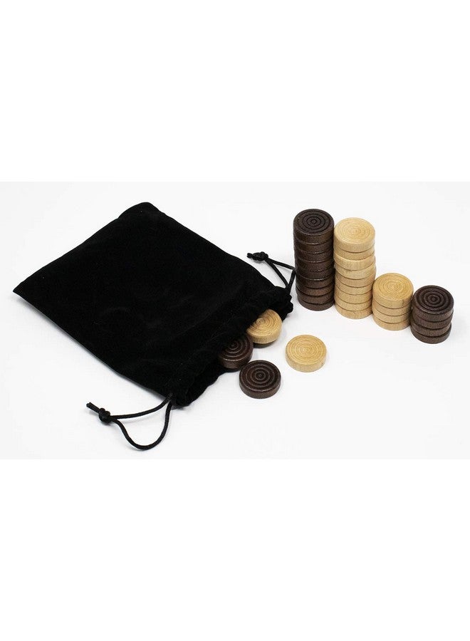 Da Vinci DA VINCI Solid Wood Backgammon and Checkers Pieces 30 Replacement Ridged Game Chips with Cloth Storage Bag (1 Inch Diameter) - Image 1
