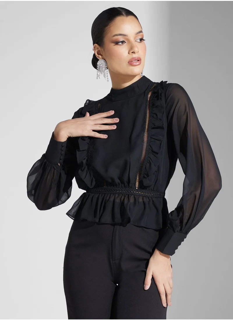 True Decadence High Neck Balloon Sleeve Top