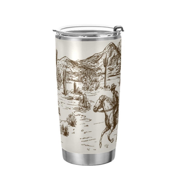20OZ WESTERN DESERT COWBOY TUMBLER WITH LIDSTAINLESS STEEL VACUUM INSULATED COFFEE ICE CUP DOUBLE WALL TRAVEL FLASK