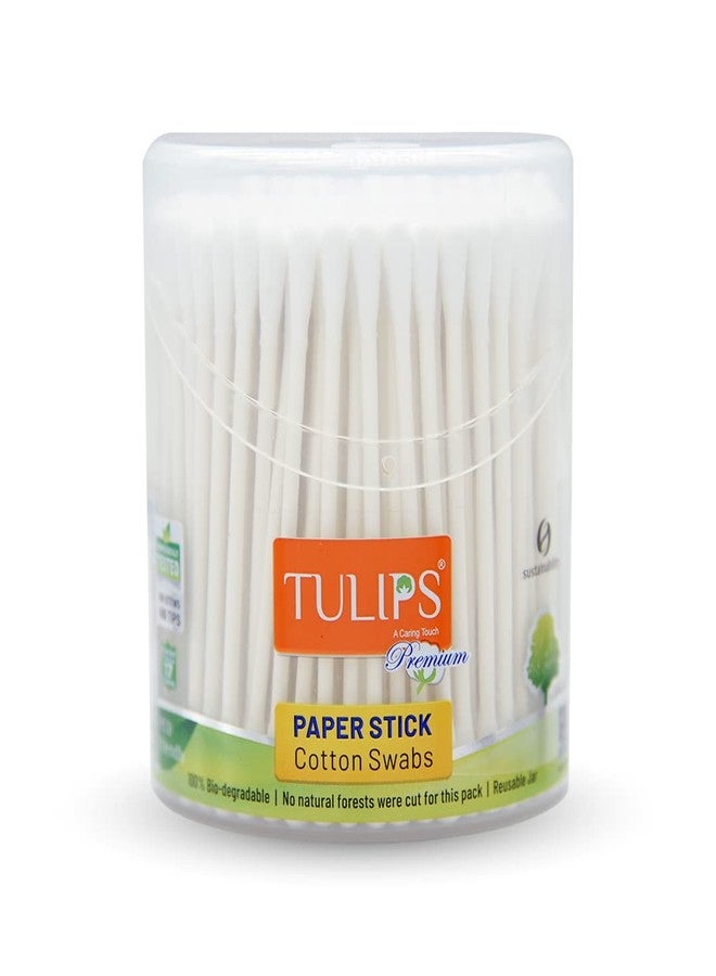 TULIPS Premium Cotton Ear Buds/Swabs (pack of 2) with White PAPER Sticks (200/400 Tips) in a Jar with fliptop cap - Image 2
