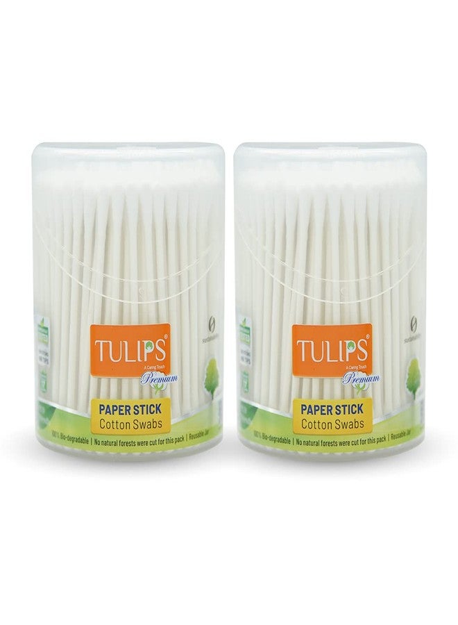 TULIPS Premium Cotton Ear Buds/Swabs (pack of 2) with White PAPER Sticks (200/400 Tips) in a Jar with fliptop cap - Image 1