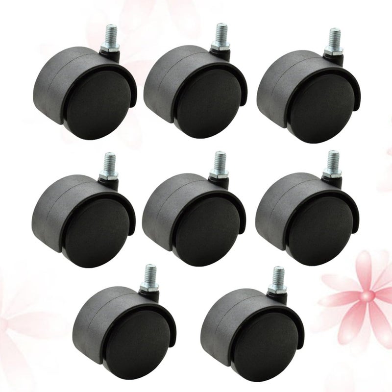 8Pcs Black Threaded Stem Chair Casters Smooth Quiet Glide for Carpet Hard Floor - Image 3