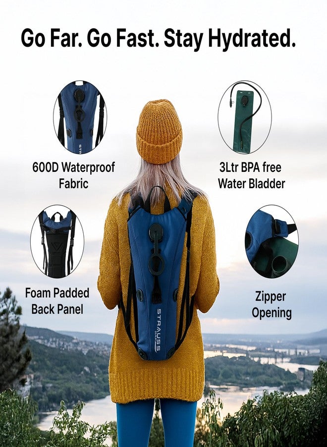 STRAUSS Hydration Bag for Bike | Multi-Compartment | 3L Water Pouch for Trekking | 600D Waterproof Fabric Bag for Camping | Riding Backpack for Bikers | Hydration Bag with Bladder | Unisex Backpack - Image 3