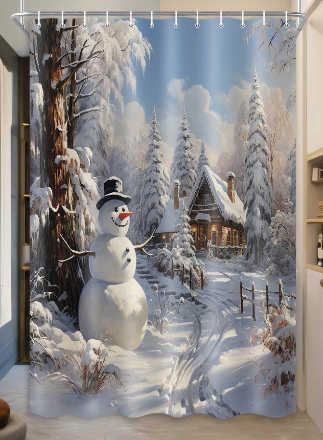 MERCHR Christmas Snowman Shower Curtain, Winter Snow Trees Rustic Farmhouse Bathroom Curtains, Durable Waterproof Fabric Bathtub Sets Home Decor 71 x 71 Inch - Image 5