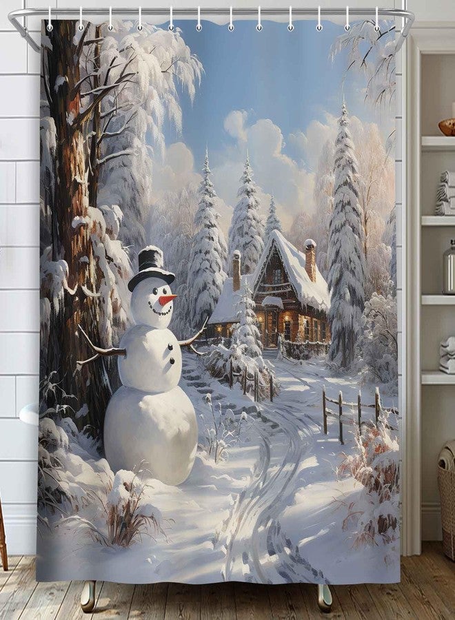 MERCHR Christmas Snowman Shower Curtain, Winter Snow Trees Rustic Farmhouse Bathroom Curtains, Durable Waterproof Fabric Bathtub Sets Home Decor 71 x 71 Inch - Image 3