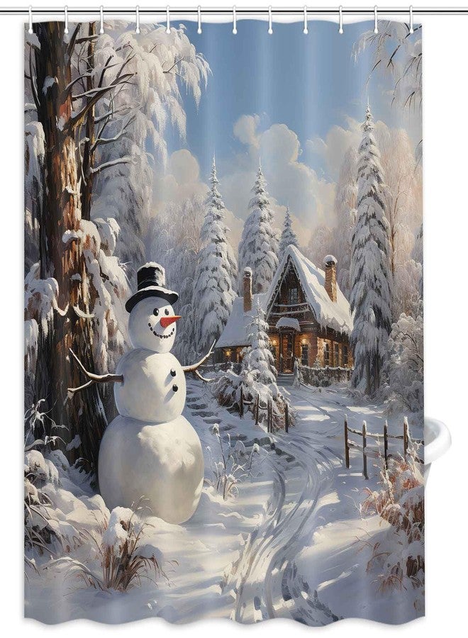 MERCHR Christmas Snowman Shower Curtain, Winter Snow Trees Rustic Farmhouse Bathroom Curtains, Durable Waterproof Fabric Bathtub Sets Home Decor 71 x 71 Inch - Image 4