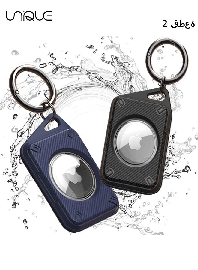Unique 2Pcs Airtag Holder Waterproof Air Tag Case Keychain Protective Cover for Apple Airtags Key Chain with Loop Ring(Black + Blue)