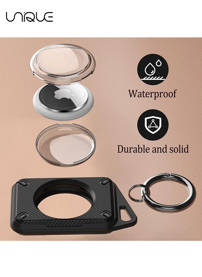 Unique 2Pcs Airtag Holder Waterproof Air Tag Case Keychain Protective Cover for Apple Airtags Key Chain with Loop Ring(Black + Blue)  - Image 3