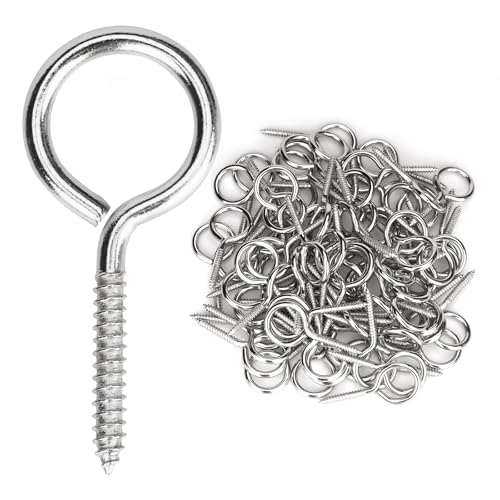 Aovchei Eye Screws, 100PCS 1.5 Inches Heavy Duty Metal Screw Hooks, Self Tapping Eye Bolts, Indoor & Outdoor for Hanging Artwork - Image 1