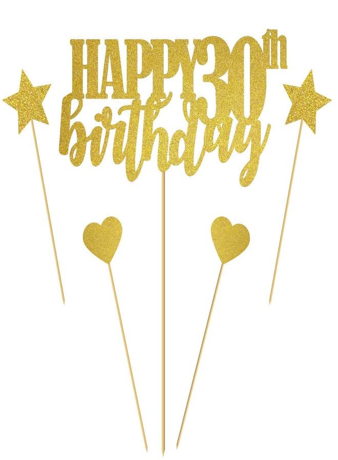 SVM CRAFT® Happy 30th Birthday Cake Topper Gold Glitter,Hello 30,Cheers to 30 Years,30 & Fabulous Party Decoration - Image 2