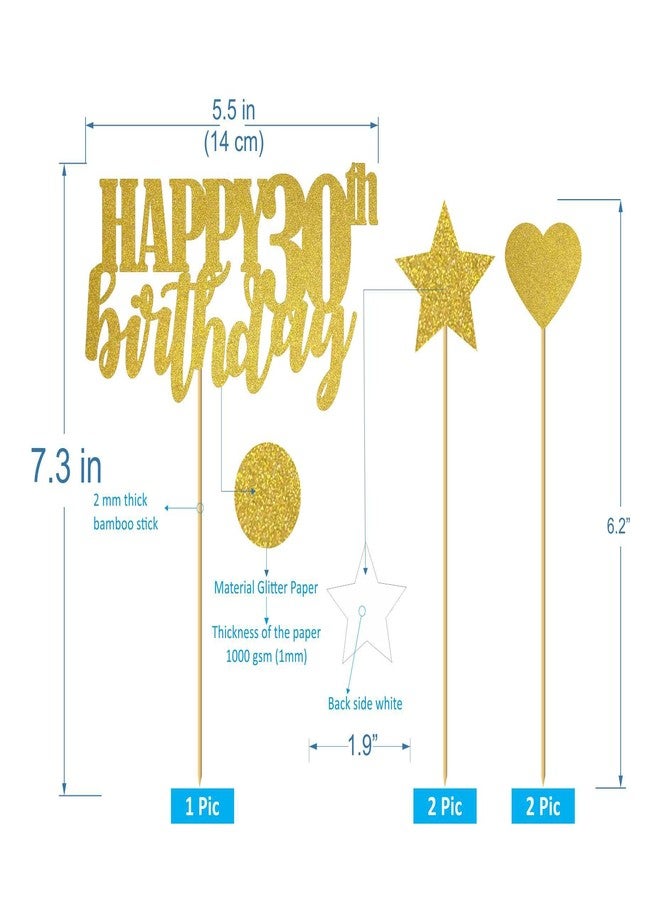 SVM CRAFT® Happy 30th Birthday Cake Topper Gold Glitter,Hello 30,Cheers to 30 Years,30 & Fabulous Party Decoration - Image 3
