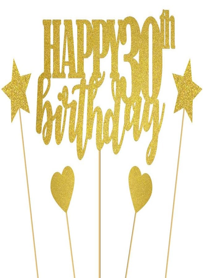 SVM CRAFT® Happy 30th Birthday Cake Topper Gold Glitter,Hello 30,Cheers to 30 Years,30 & Fabulous Party Decoration - Image 1