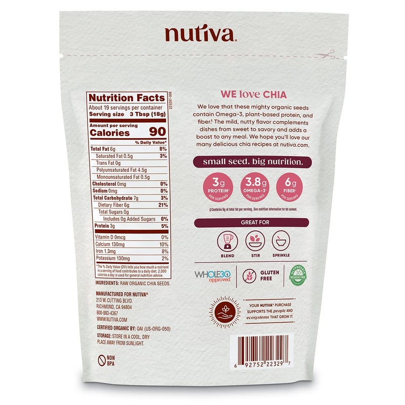 Nutiva Organic Premium Raw Ground Chia Seeds, 12 Ounce, USDA Organic, Non-GMO, Whole 30 Approved, Vegan, Gluten-Free & Keto, Nutrient-Dense Seeds with 3g Plant Protein & 5g Fiber for Salads, Yogurt & Smoothies - Image 2