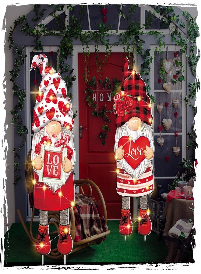 Baquler 3 Pcs Valentine's Day Yard Sign Gnome Outdoor Decorations with Stakes LED Lighted Lawn Gnomes Heart Flower Love Outdoor Sign for Valentine Party Anniversary Wedding Lawn Garden Yard - Image 4