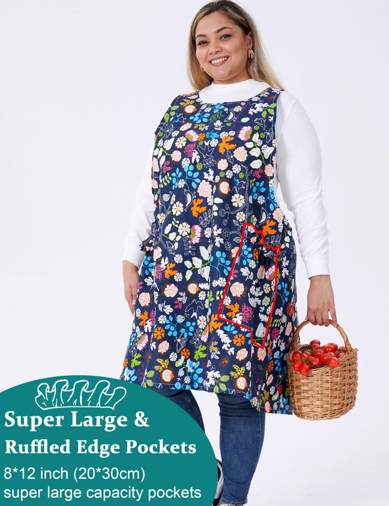 VIKIDEER Comfortable Huge Plus Size Aprons for Women Adjustable Cross Back Floral Cotton Linen Aprons Spring is in the Air - Image 3