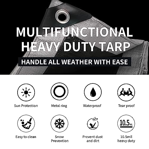 TARPAL 6x8 Feet Tarps Silver 10.5Mil(2-Pack) Multipurpose Protective Cover Heavy Duty Tarp Waterproof,Snow or UV Protection, Durable Reinforced Edges - Image 2