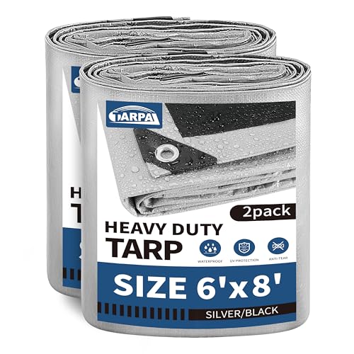 TARPAL 6x8 Feet Tarps Silver 10.5Mil(2-Pack) Multipurpose Protective Cover Heavy Duty Tarp Waterproof,Snow or UV Protection, Durable Reinforced Edges - Image 1