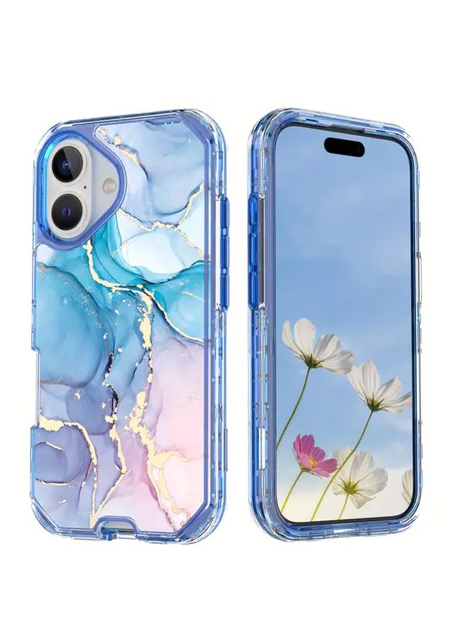 لأجهزة آيفون iPhone 16 Pro Max / 16 Pro / 16 – حافظة هاتف ثلاثية الطبقات مقاومة للصدمات بتصميم خطوط رخامية، تدعم الشحن اللاسلكي، لون مكسوج 2 - Image 1