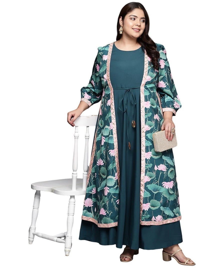 A Plus by Ahalyaa Women's Crepe Fit and Flare Maxi Dress (AP-AHEDCRDP-132-7XL_Green - Image 1