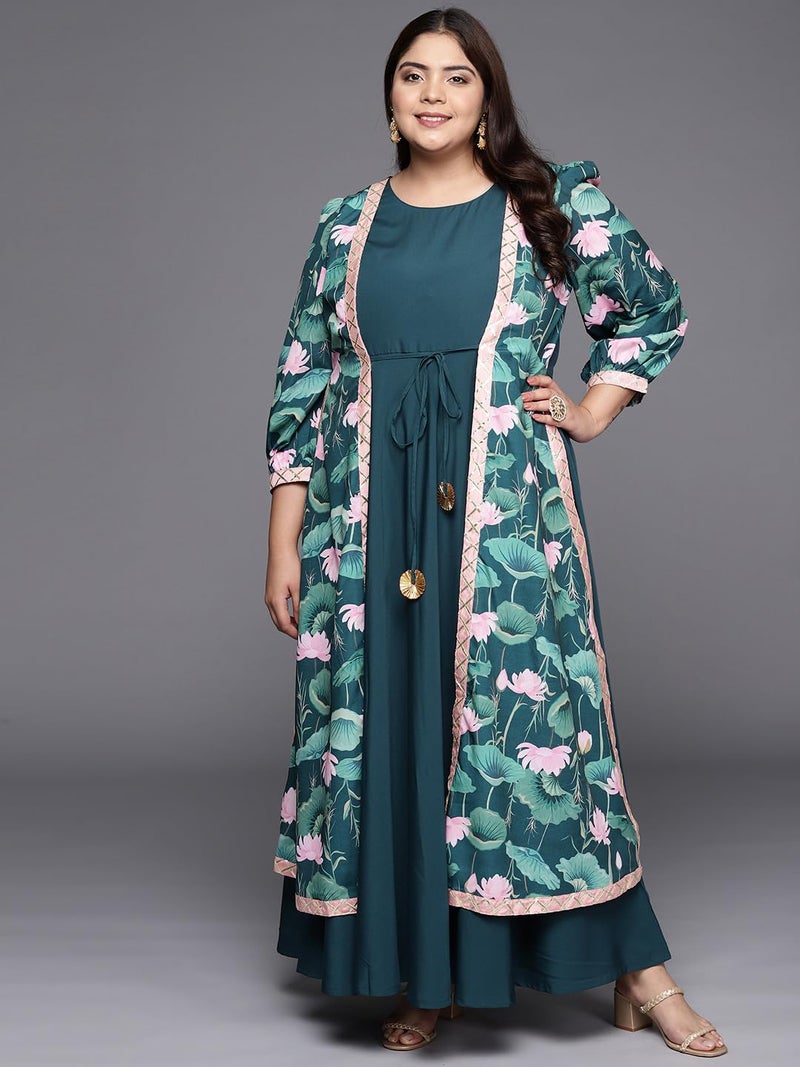 A Plus by Ahalyaa Women's Crepe Fit and Flare Maxi Dress (AP-AHEDCRDP-132-7XL_Green - Image 3
