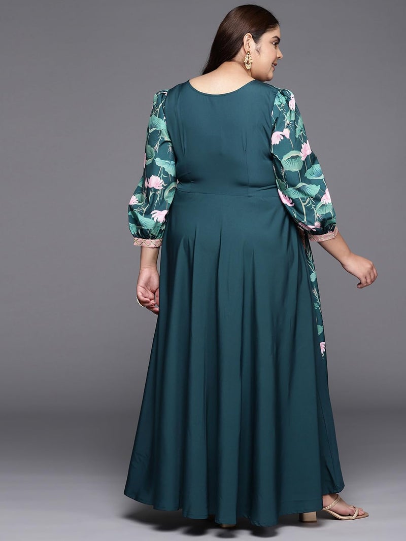 A Plus by Ahalyaa Women's Crepe Fit and Flare Maxi Dress (AP-AHEDCRDP-132-7XL_Green - Image 5