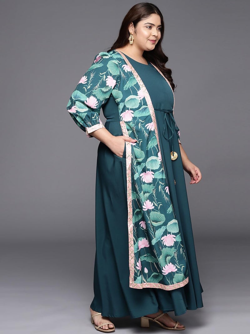A Plus by Ahalyaa Women's Crepe Fit and Flare Maxi Dress (AP-AHEDCRDP-132-7XL_Green - Image 4