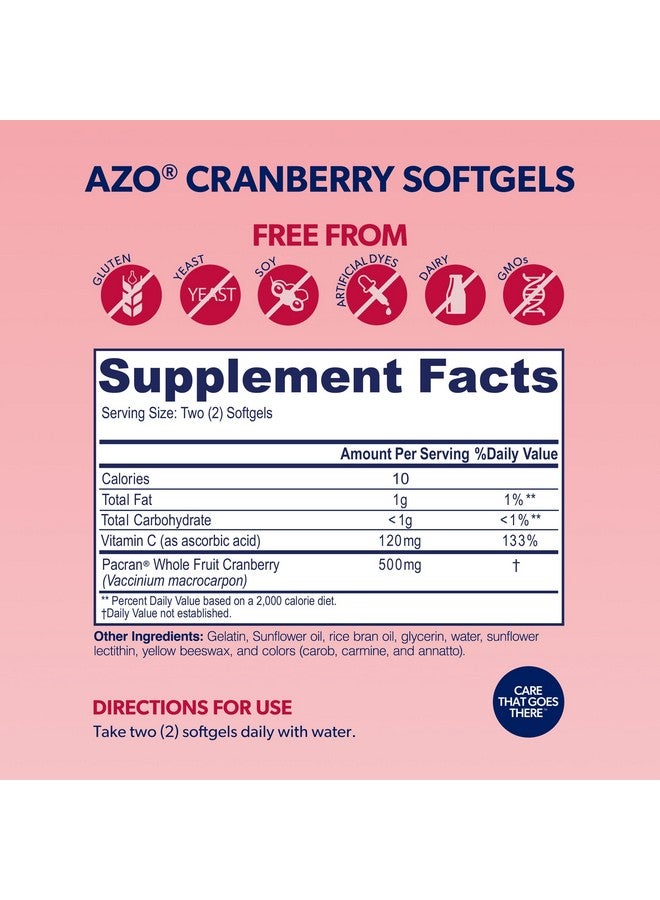 AZO Cranberry Supplement, Made with Concentrated Whole Fruit Cranberry Powder to Help Cleanse and Protect the Urinary Tract*, Sugar Free Cranberry Pills, Non-GMO, 100 Softgels - Image 2