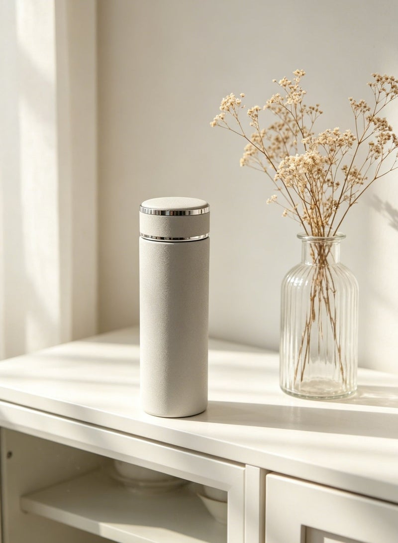 Nariele 1 Piece Single Pack Light Grey Vacuum Insulated Water Bottle, Simple Matte Portable Straight Tumbler, Long Lasting Heat & Cold Retention Travel Office Portable Tea Coffee Mug - Image 1