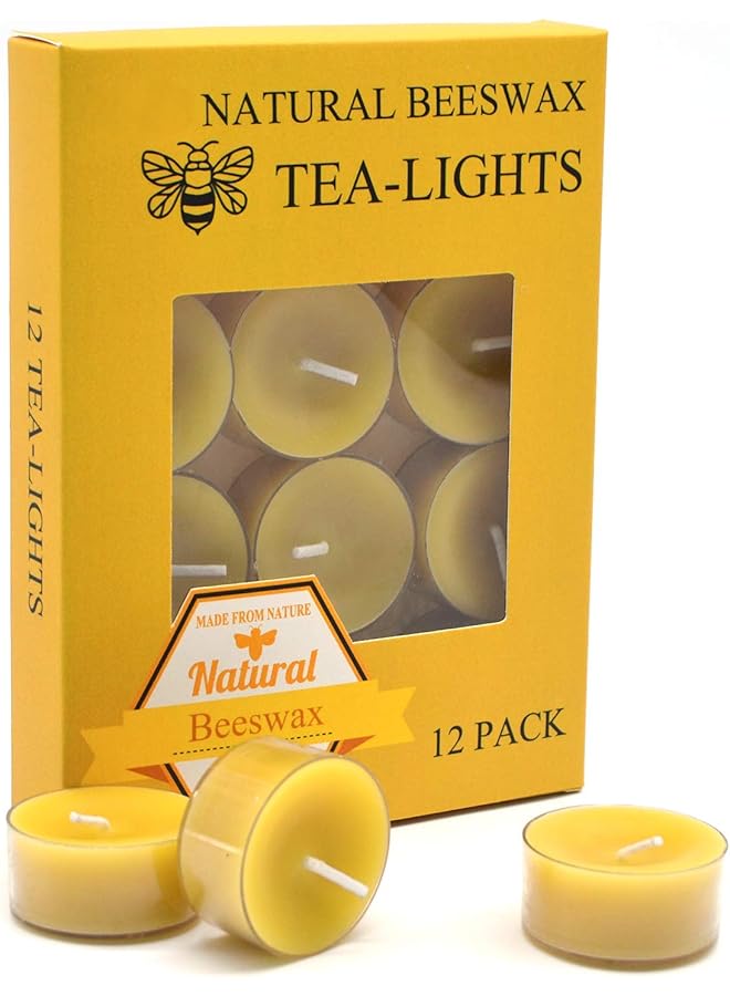 The Bros Natural Yellow Beeswax Tealight Candles - 12pcs - Organic Candle Natural Scent Smokeless Clean Burning - Image 1