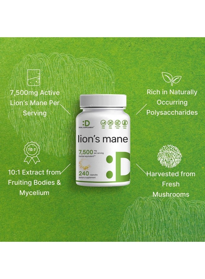 ملحق الصفقة مكمل فطر عرف الأسد، 7500 ملغ لكل حصة، 240 كبسولة - مستخلص فطريات نشطة بنسبة 10:1 - دعم طبيعي لصحة الدماغ والمناعة - غير معدل وراثيًا - Image 3