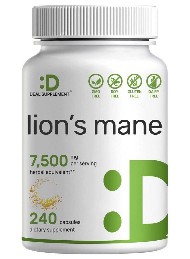 ملحق الصفقة مكمل فطر عرف الأسد، 7500 ملغ لكل حصة، 240 كبسولة - مستخلص فطريات نشطة بنسبة 10:1 - دعم طبيعي لصحة الدماغ والمناعة - غير معدل وراثيًا - Image 1