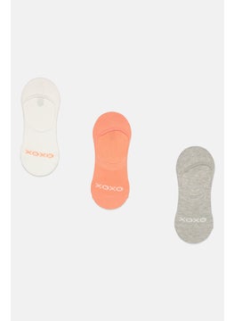 XOXO Women 3 Pairs Brand Logo Invisible Socks, Grey/White/Peach  - Image 1