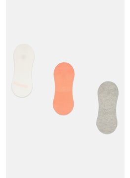 XOXO Women 3 Pairs Brand Logo Invisible Socks, Grey/White/Peach  - Image 2