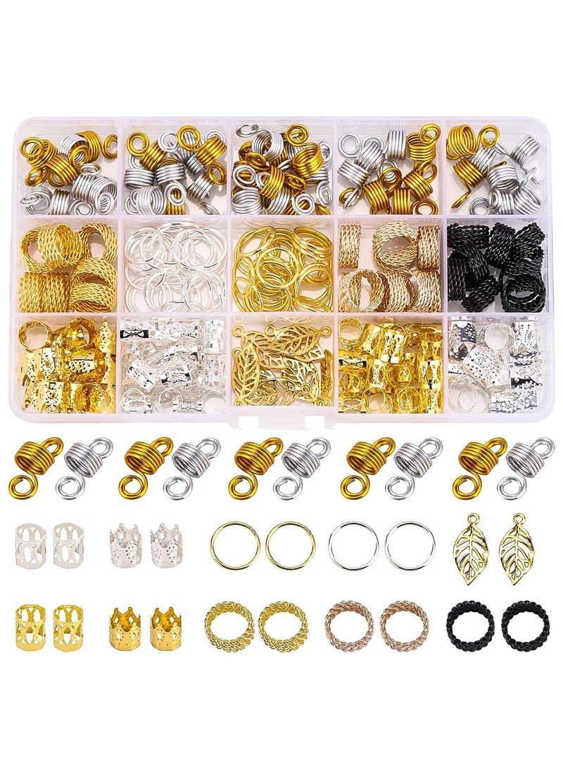Tbestmax 200 Pcs Loc Hair Jewelry for Braids, Metal Gold and Silver Hair Charms for Women, Hair Beads Rings Cuffs Dreadlocks Accessories Decoration 