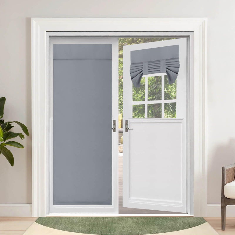 OutdoorLines خطوط خارجية لتيرة الأبواب الفرنسية ستائر الخصوصية المعزولة الحرارية معزولة الظلال الزجاجية سهلة تثبيت الستائر تريشيا ستارة الباب الأمامي W26 x L80 بوصة رمادية 1 لوحة - Image 1