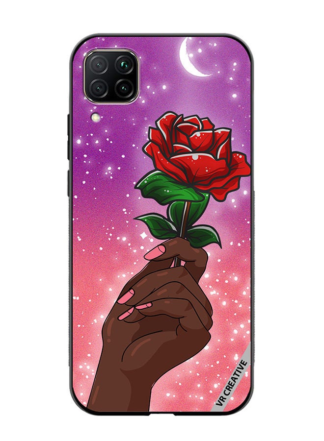 VR CREATIVE Protective Case Cover For Huawei Nova 7i/P40 Lite Rose Presenter Black Hand Design Multicolour - Image 1