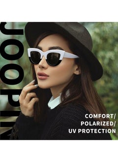 Joopin Stylish Oversized Cat Eye Sunglasses Polarized Trendy White Black Cateye Shades For Women Uv Protection Retro Rounded Cat Sun Glasses Shady Rays Sunnies For Sensitive Eyes Driving Fishing  - Image 3