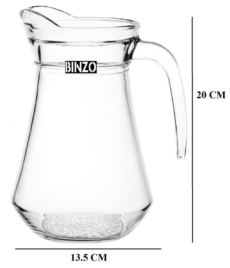 BINZO Glass Jug, Pitcher with Handle & Lid, Drinking Beverage Jug for Water, Juice, Beverages, Serving or Storage for Kitchen, Dining Table, 1 Litre/1000 ml (Style No. 2 Pack of 1) - Image 2