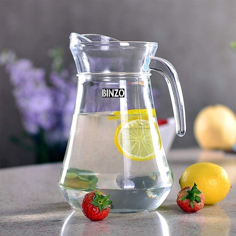 BINZO Glass Jug, Pitcher with Handle & Lid, Drinking Beverage Jug for Water, Juice, Beverages, Serving or Storage for Kitchen, Dining Table, 1 Litre/1000 ml (Style No. 2 Pack of 1) - Image 4