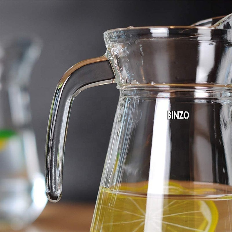 BINZO Glass Jug, Pitcher with Handle & Lid, Drinking Beverage Jug for Water, Juice, Beverages, Serving or Storage for Kitchen, Dining Table, 1 Litre/1000 ml (Style No. 2 Pack of 1) - Image 3