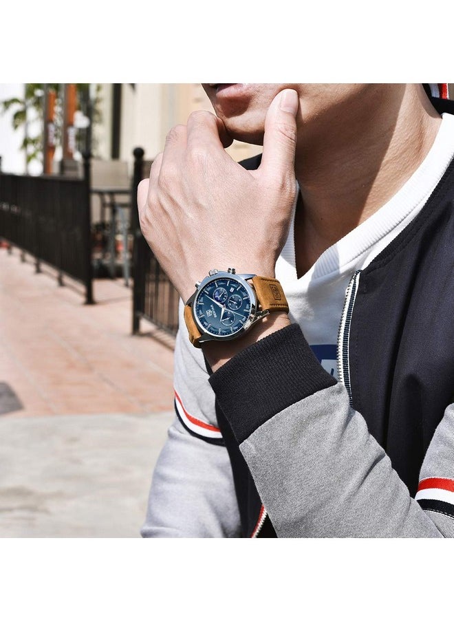 Sapphero - Sapphero Watches for Men Quartz Chronograph 10ATM Waterproof Brown Leather Men's Minimalist Slim Fashion Watch Gifts for Men - Image 1