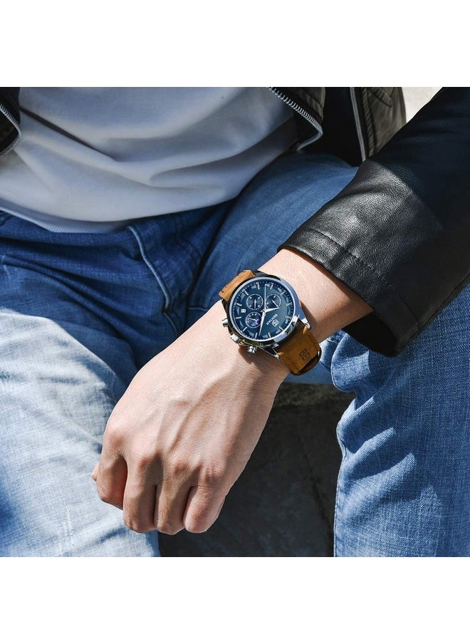 Sapphero - Sapphero Watches for Men Quartz Chronograph 10ATM Waterproof Brown Leather Men's Minimalist Slim Fashion Watch Gifts for Men - Image 1