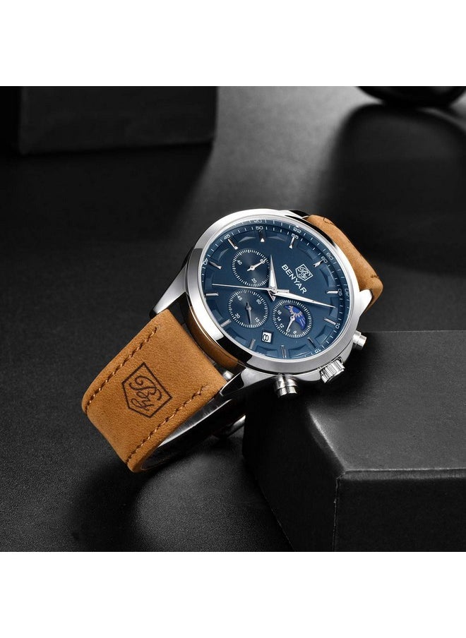 Sapphero - Sapphero Watches for Men Quartz Chronograph 10ATM Waterproof Brown Leather Men's Minimalist Slim Fashion Watch Gifts for Men - Image 1