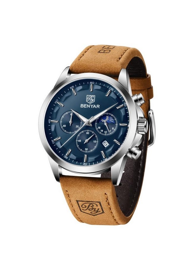 Sapphero - Sapphero Watches for Men Quartz Chronograph 10ATM Waterproof Brown Leather Men's Minimalist Slim Fashion Watch Gifts for Men - Image 1