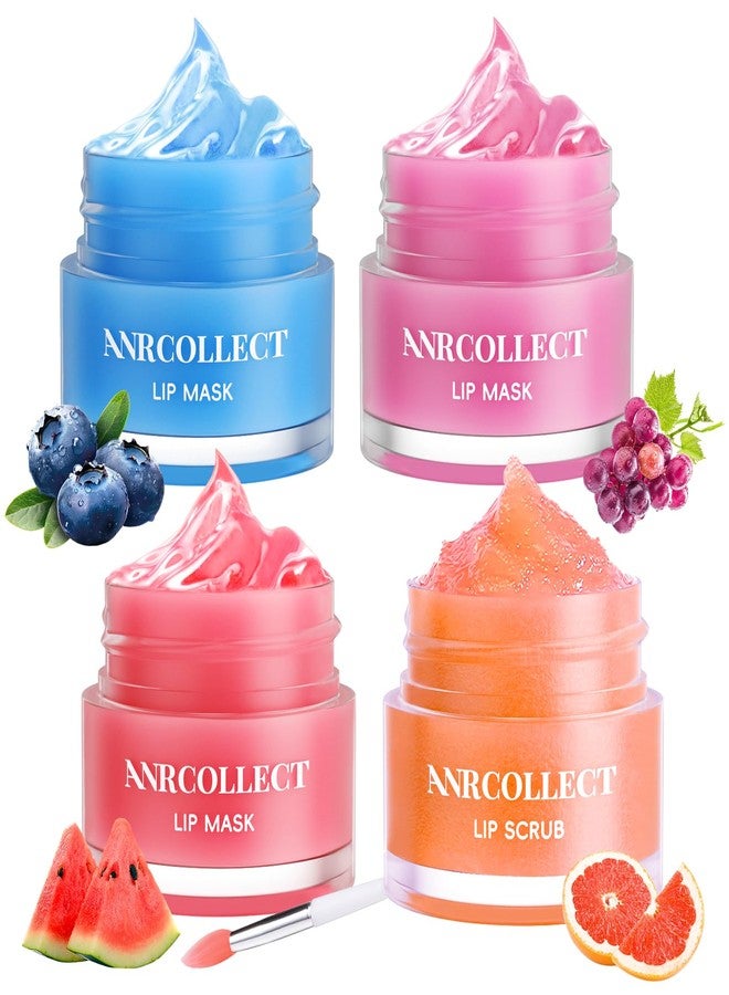ANRCOLLECT Lip Mask Set, 1 Lip Scrub +3 Overnight Lip Mask, Lip Glowy Balm and Scrub for Women, Exfoliating and Hydrating Dry, Chapped, Crack Lips, 4 Pack Lip Skincare Gift Set - Image 1