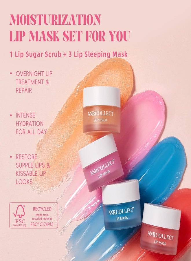 ANRCOLLECT Lip Mask Set, 1 Lip Scrub +3 Overnight Lip Mask, Lip Glowy Balm and Scrub for Women, Exfoliating and Hydrating Dry, Chapped, Crack Lips, 4 Pack Lip Skincare Gift Set - Image 3